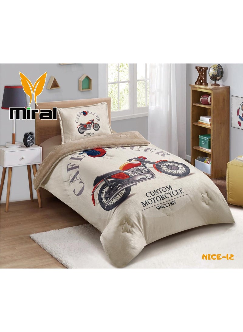 ميرال مفرش شتوي فخم , وجه مخمل ناعم ووجه فرو دافئ , 3 قطع - رسومات كرتونية - لحاف مقاس 160x210 سم - Image 1