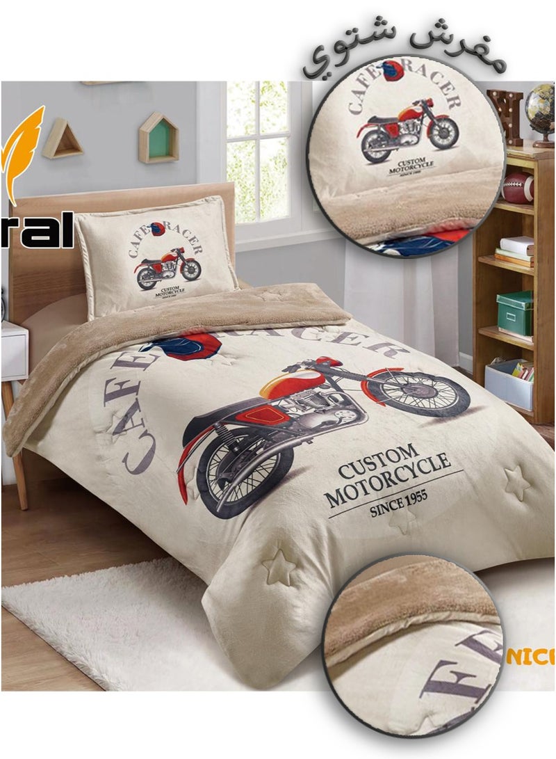 ميرال مفرش شتوي فخم , وجه مخمل ناعم ووجه فرو دافئ , 3 قطع - رسومات كرتونية - لحاف مقاس 160x210 سم - Image 3