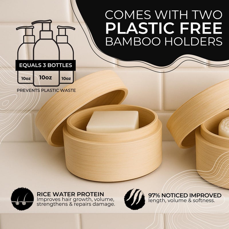 Viori Citrus Yao Shampoo and Conditioner Bar Set and Bamboo Holder - Made with Rice Water for Hair Growth - Handcrafted Sulfate Free Shampoo and Conditioner - Image 3