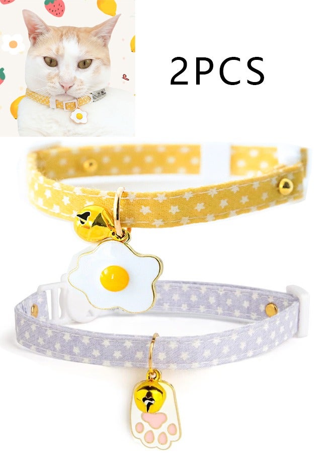 2 Pack Cotton Breakaway Cat Collars with Bell Pink and  yellow Egg Cat Paw Pendant Cute and Safe Collar for Girl and Boy Cats - Image 1
