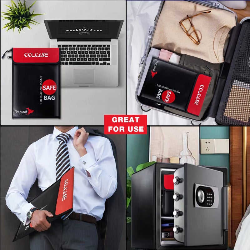 كولكيس حقيبة مستندات مقاومة للحريق من Colcase تحتوي على جيبين (2000؟) مقاس 15 × 11 بوصة مطلية بالسيليكون مقاومة للحريق ومقاومة للماء، حقيبة نقود مقاومة للحريق، تخزين آمن لوثائق المال والمجوهرات وجواز السفر باللون الأسود - Image 5