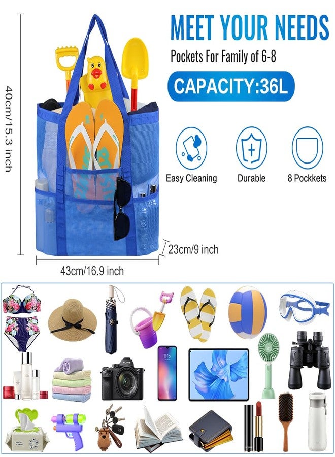 إيه إم جيه حقيبة شاطئ شبكية كبيرة الحجم من AMJ، حقيبة حمل شاطئية للعائلة، حقيبة شاطئية للألعاب ولوازم العطلات، قطعتان (أزرق داكن) - Image 2