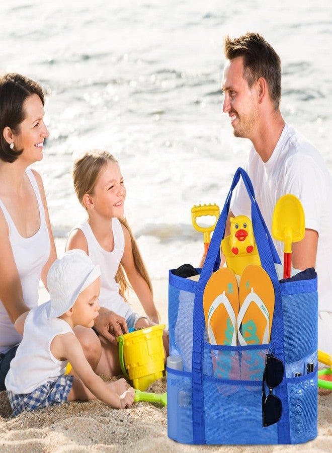 إيه إم جيه حقيبة شاطئ شبكية كبيرة الحجم من AMJ، حقيبة حمل شاطئية للعائلة، حقيبة شاطئية للألعاب ولوازم العطلات، قطعتان (أزرق داكن) - Image 5