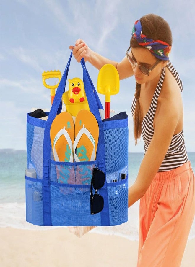 إيه إم جيه حقيبة شاطئ شبكية كبيرة الحجم من AMJ، حقيبة حمل شاطئية للعائلة، حقيبة شاطئية للألعاب ولوازم العطلات، قطعتان (أزرق داكن) - Image 4