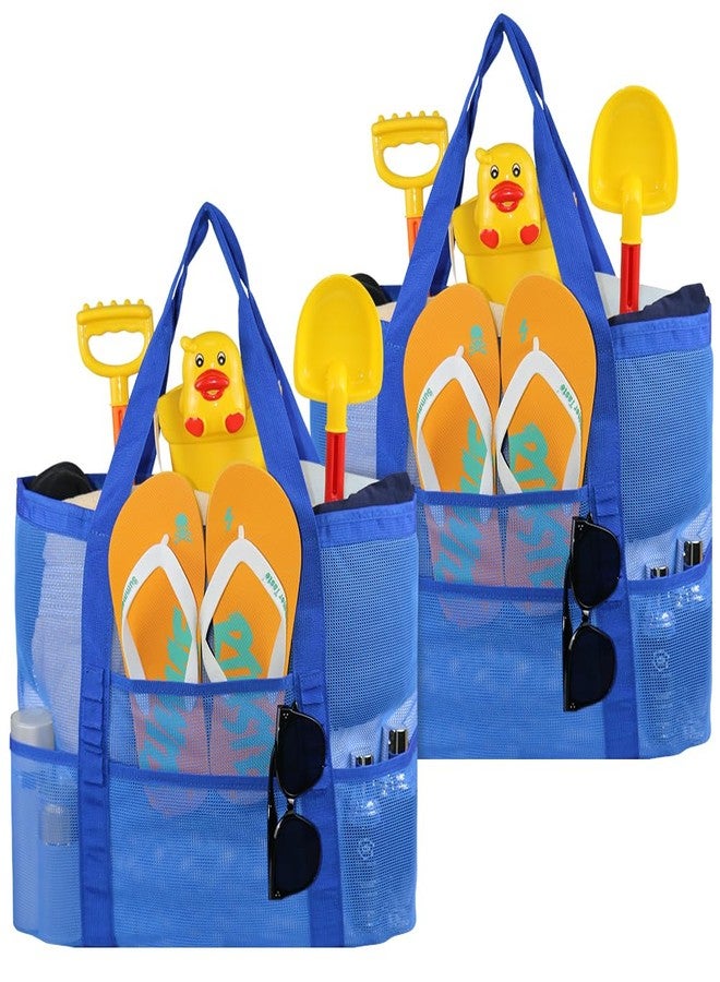 إيه إم جيه حقيبة شاطئ شبكية كبيرة الحجم من AMJ، حقيبة حمل شاطئية للعائلة، حقيبة شاطئية للألعاب ولوازم العطلات، قطعتان (أزرق داكن) - Image 1