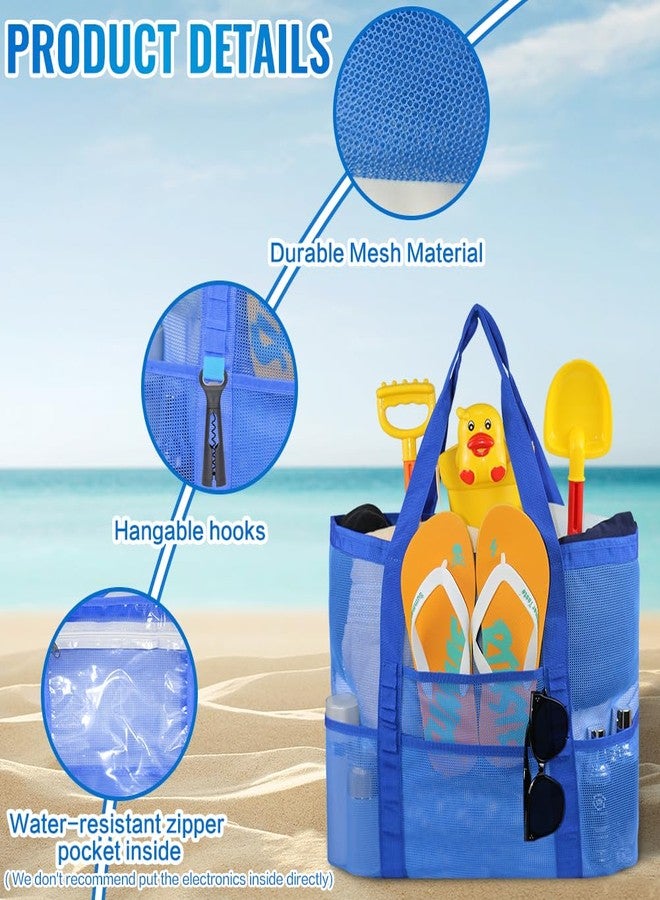 إيه إم جيه حقيبة شاطئ شبكية كبيرة الحجم من AMJ، حقيبة حمل شاطئية للعائلة، حقيبة شاطئية للألعاب ولوازم العطلات، قطعتان (أزرق داكن) - Image 3