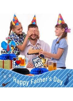 HOWAF Happy Father'S Day Party Decorations Honeycomb Centerpieces, 9 Pieces Blue Gold Fathers Day Table Centerpieces Best Dad Table Toppers Paper Cutout For Dad'S Day Table Photo Props  - Image 5