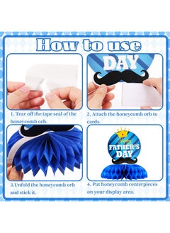 HOWAF Happy Father'S Day Party Decorations Honeycomb Centerpieces, 9 Pieces Blue Gold Fathers Day Table Centerpieces Best Dad Table Toppers Paper Cutout For Dad'S Day Table Photo Props  - Image 3