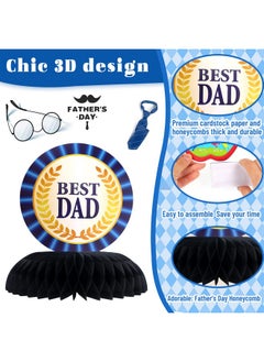 HOWAF Happy Father'S Day Party Decorations Honeycomb Centerpieces, 9 Pieces Blue Gold Fathers Day Table Centerpieces Best Dad Table Toppers Paper Cutout For Dad'S Day Table Photo Props  - Image 4