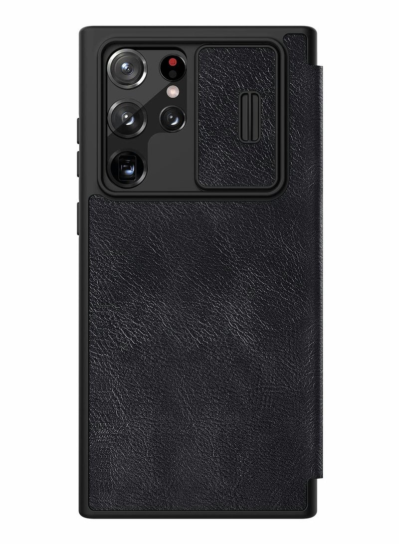 Y&D Case for Samsung Galaxy S22 Ultra with Camera Cover and Card Holder, PU Leather Flip Slide Protection, Durable Shockproof (Black)  - Image 1