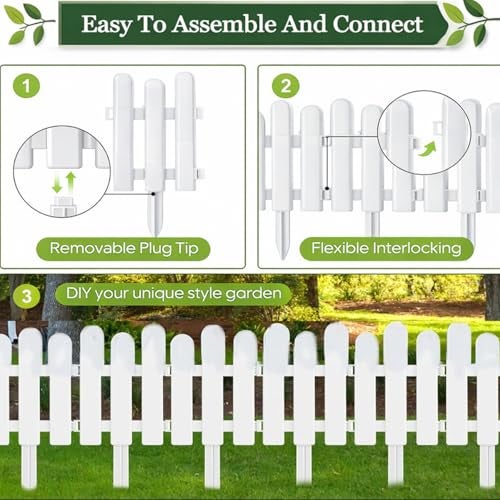 Nasmodo 16Pcs Garden Fence Outdoor 800x53CM Fencing for Garden Plant Partition Fence for Garden Picket Self Standing Fence for Outdoors Fence for Boundary Wall Decorative Fences Border Edging(White) - Image 3