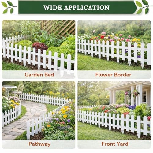 Nasmodo 16Pcs Garden Fence Outdoor 800x53CM Fencing for Garden Plant Partition Fence for Garden Picket Self Standing Fence for Outdoors Fence for Boundary Wall Decorative Fences Border Edging(White) - Image 4