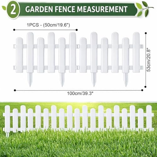 Nasmodo 16Pcs Garden Fence Outdoor 800x53CM Fencing for Garden Plant Partition Fence for Garden Picket Self Standing Fence for Outdoors Fence for Boundary Wall Decorative Fences Border Edging(White) - Image 2