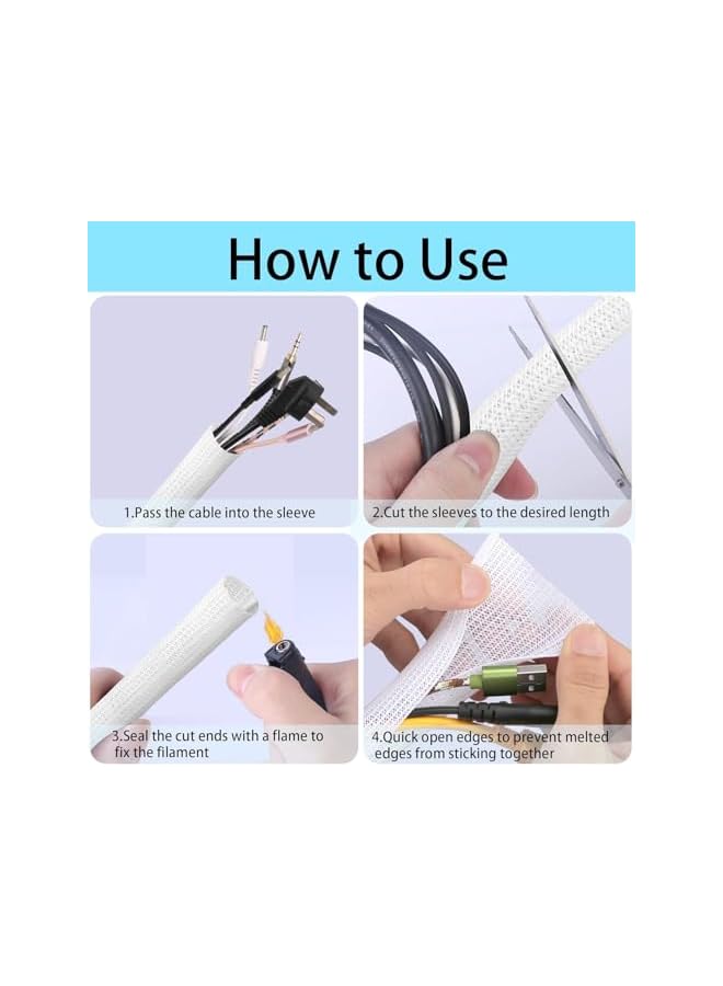 PROMASS Cable Tidy Sleeve, 3m Cable Management Tube for PC/TV, Diameter 12-20mm, Self Adhesive Protector Wire Tidy Organiser for Home, Office - White - Image 5