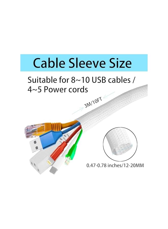 PROMASS Cable Tidy Sleeve, 3m Cable Management Tube for PC/TV, Diameter 12-20mm, Self Adhesive Protector Wire Tidy Organiser for Home, Office - White - Image 4
