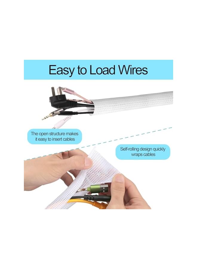 PROMASS Cable Tidy Sleeve, 3m Cable Management Tube for PC/TV, Diameter 12-20mm, Self Adhesive Protector Wire Tidy Organiser for Home, Office - White - Image 3