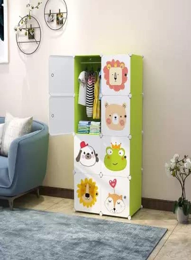 KEEKOS Kids Plastic Collapsible Wardrobe Organizer for Storage | Cute Cartoon Design | Heavy Duty Cloth Organizer for Storage | Easy to Assemble | Perfect for Kids Room & Home (Green) - Image 1
