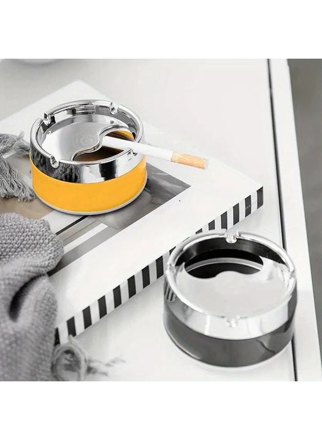 Black Portable Stainless Steel Plastic Ashtray Windproof Lid for Home Office Camping - Image 5