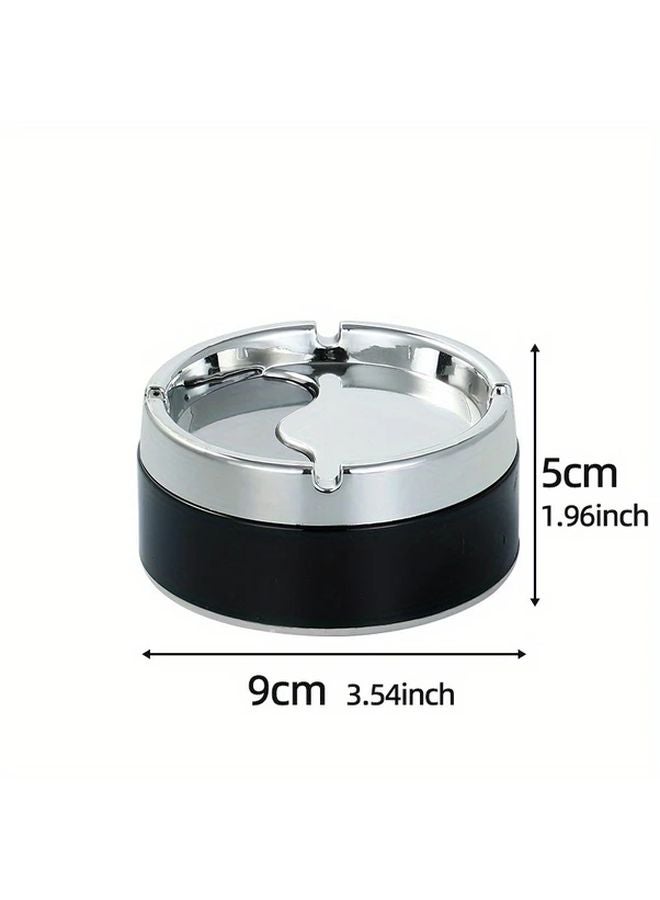 Black Portable Stainless Steel Plastic Ashtray Windproof Lid for Home Office Camping - Image 4