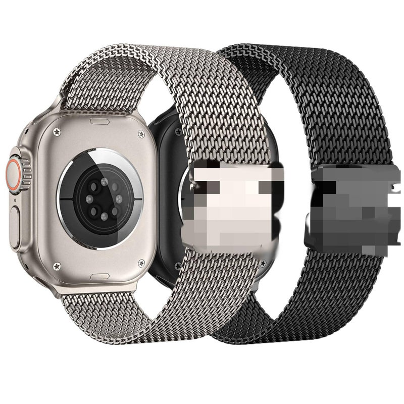 سوار ساعة ذكية سوار معدني من الستانلس ستيل متوافق باللون ذهبي قابل للتعديل مع Apple Watch 42/44/45/49mm بملاءمة قابلة للتعديل وحزام بديل بتصميم معدني أنيق - Image 2