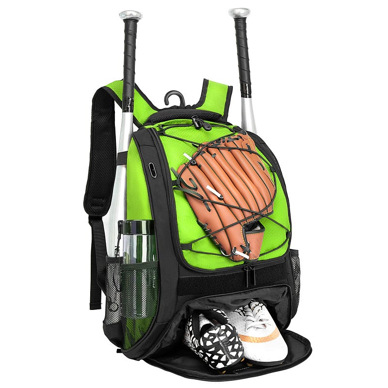 DAFISKY Baseball Bag Softball Backpack - Youth Adult T Ball Bat Equipment Bag with Bat and Helmet Holders, Shoe Compartment and Hook, Green - Image 1