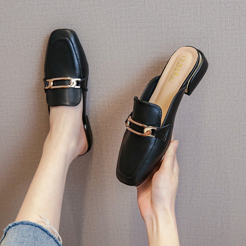 2025 Summer Open-Toe Mules For Women, Chunky Mid-Heel Fashionable Large Size Korean Style Trendy Sandals - Image 1