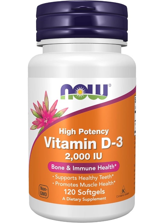 Now Foods Vitamin D-3 2000 IU, 120 Softgels - Image 1