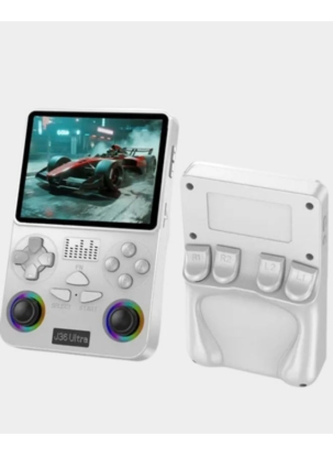 وحدة تحكم ألعاب J36 Ultra Game Console المحمولة مقاس 3.5 بوصة، وحدة تحكم ألعاب ريترو مدمجة، 20000+ لعبة مع بطاقة ذاكرة 64 جيجابايت، وحدة تحكم ألعاب الفيديو، منصة محاكاة مدعومة بأكثر من 20+، بطارية 3000 مللي أمبير في الساعة، شاشة IPS، ألعاب وألعاب للأطفال والكبار، لون أبيض