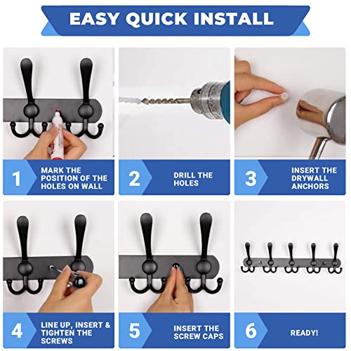 GlazieVault Coat Rack Wall Mount - Stainless Steel Coat Rack (2 Pack) - Heavy Duty Coat Hooks Wall Mounted - Hanger for Hat Towel Robes Jacket Clothes for Bathroom Entryway - Image 3