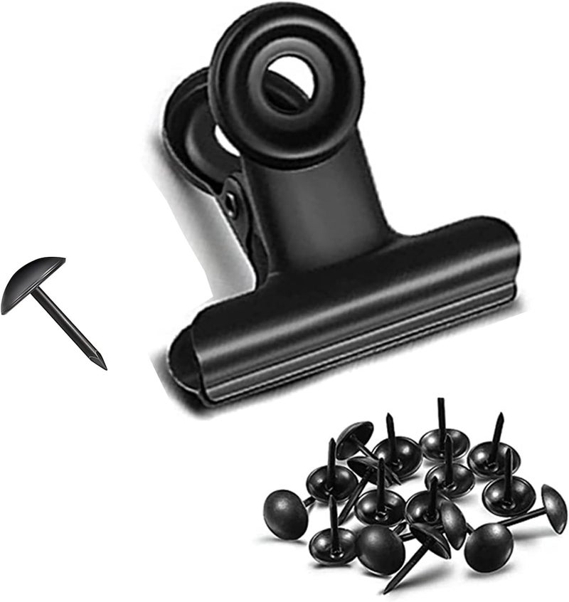 YUCHIYA Bulldog Clips with Hole for Push-pin, Paper File Clips with Strong Spring, Small Metal Binder Clips, Seal Clamps for Coffee Tea Food Bags, Decorative Clips for DIY Photo Grid (Black,2inch) - Image 1