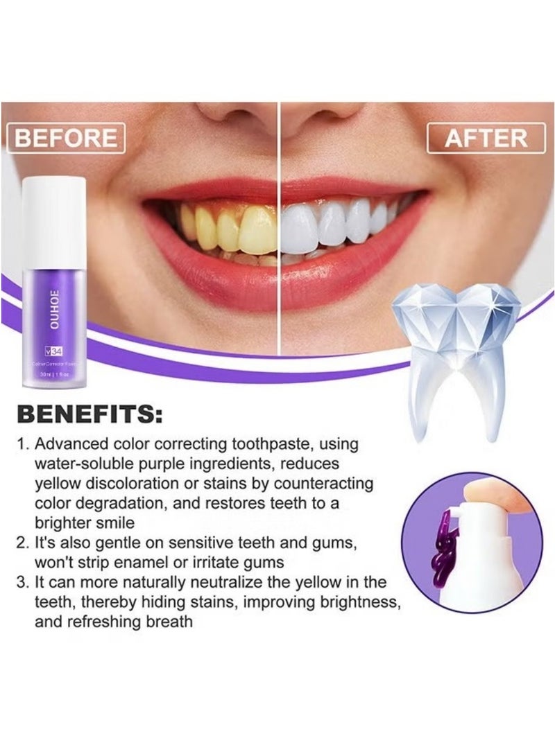 OUHOE Purple Teeth Whitening Toothpaste Serum Stain Remover for Coffee Yellow Teeth Brightening 30ML - Image 3