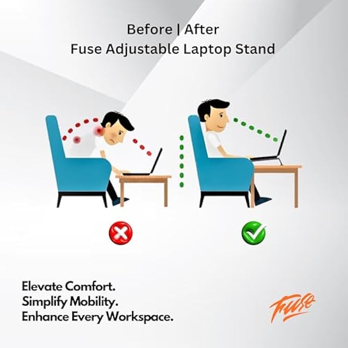 FUSE LAPTOP STAND FOR DESK - ADJUSTABLE LAPTOP RISER, ABS+SILICONE FOLDABLE PORTABLE NOTEBOOK HOLDER, VENTILATED COOLING STAND FOR MACBOOK, DELL, LENOVO, HP, LAPTOPS & TABLETS (10-17 INCHES) - Image 3
