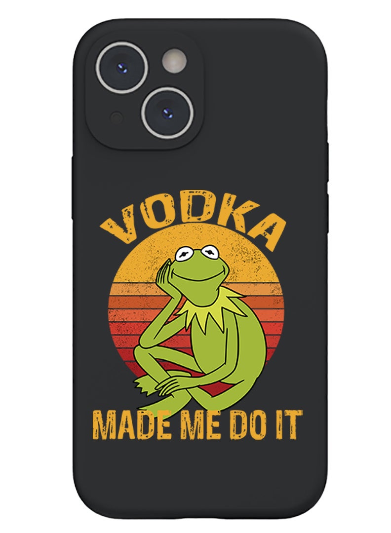 Theodor Protective Slim Fit Case Liquid Silicone Cover with Full Body Protection Anti-Scratch Shockproof Case For iPhone 15 Plus Black - Vodka made me do it - Image 1