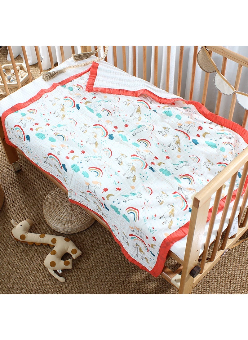 1 x 5 pcs 6-Layer Cotton Gauze Baby Bath Towel Cartoon Rainbow Unicorn [Broadside]]
