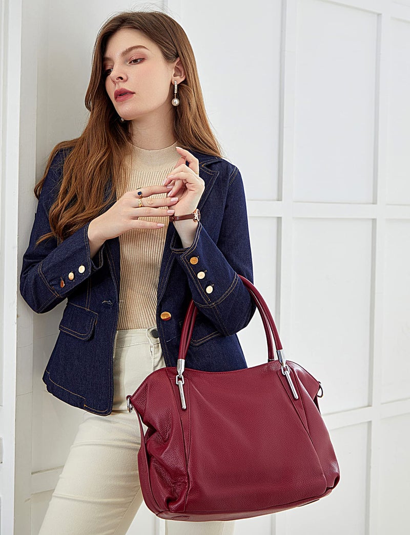 HESHE Soft Leather Handbags for Women Shoulder Handbags Tote Hobo Purses Satchel Bags Classic Women Purses Cross Body Bag (Wine) - Image 2
