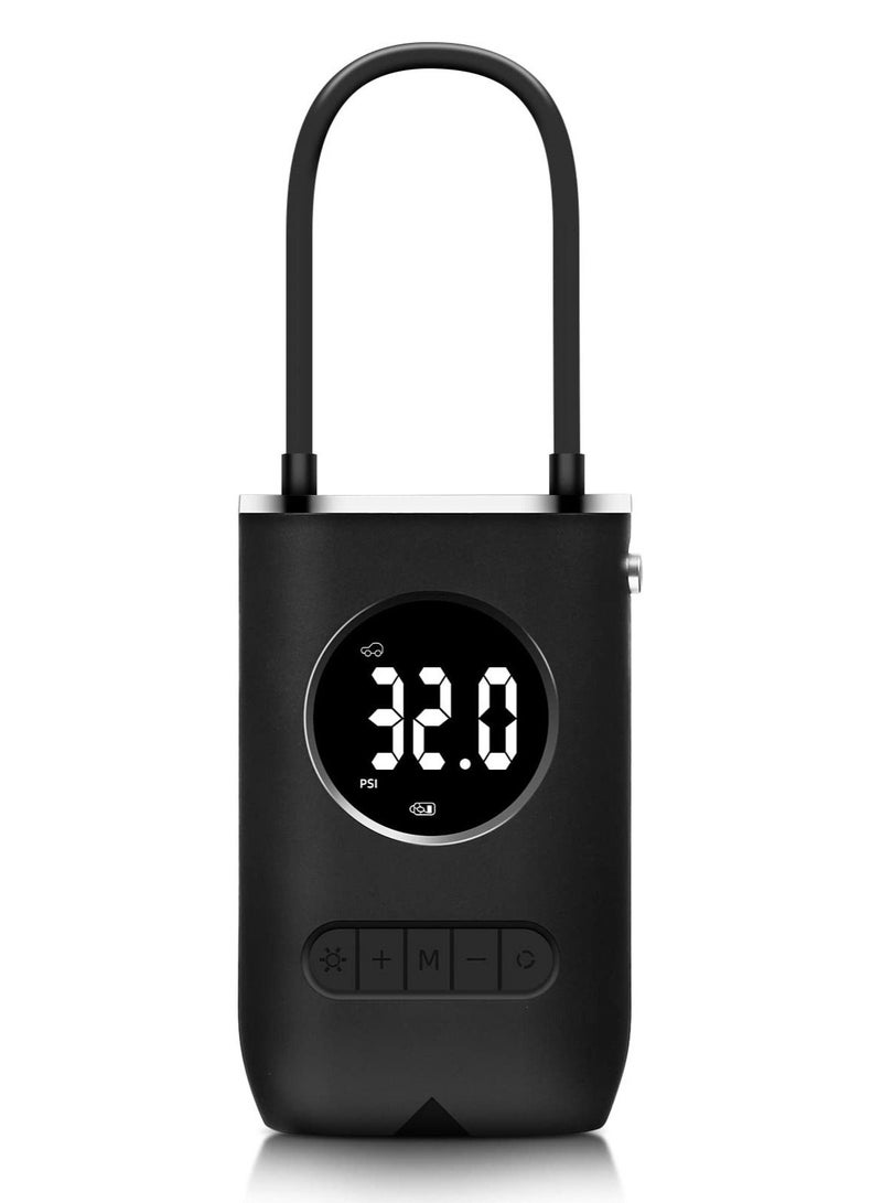 SYOSI Portable Tyre Inflator, Cordless Air Compressor, Rechargeable 150PSI Auto-Off Pump with LED Lights, Digital Gauge for Accurate Pressure Readings Car/Motorcycle/Ball/Bike (Black) - Image 1
