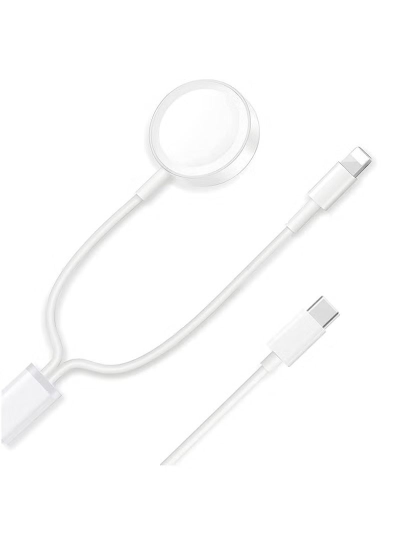 بريتزغو كابل شحن سريع 2 في 1 من النوع C لهاتف iPhone وWatch (1.2 متر) أبيض، كابل شاحن ممتاز، كابل مغناطيسي للساعة الذكية لسلسلة الساعات 9 و8 و7 و6 و5 و4 و3 و2 و1 SE1 وSE2 وiPhone 14/13/12/11 - Image 1