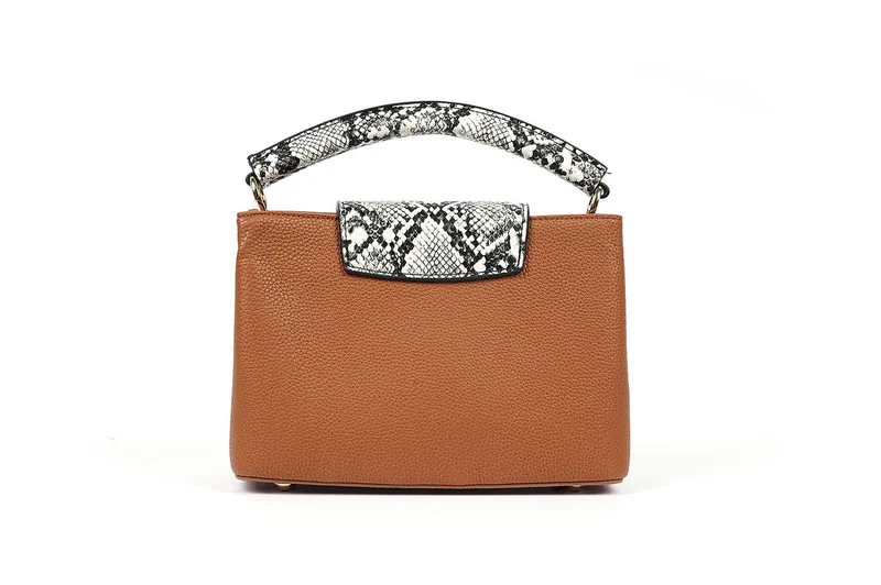 كابلي حقيبة يد مستطيلة بتصميم يشبه جلد الثعبان الفاخر