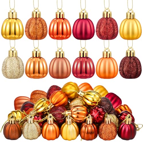 Colingmill 36 Pcs Fall Tree Ornaments Pumpkin Hanging Ornaments Thanksgiving Fall Decorations Mini Pumpkin Ball Decorations Farmhouse for Small Tree Autumn Home Halloween PartyFreshYellow - Image 1