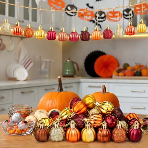 Colingmill 36 Pcs Fall Tree Ornaments Pumpkin Hanging Ornaments Thanksgiving Fall Decorations Mini Pumpkin Ball Decorations Farmhouse for Small Tree Autumn Home Halloween PartyFreshYellow - Image 3