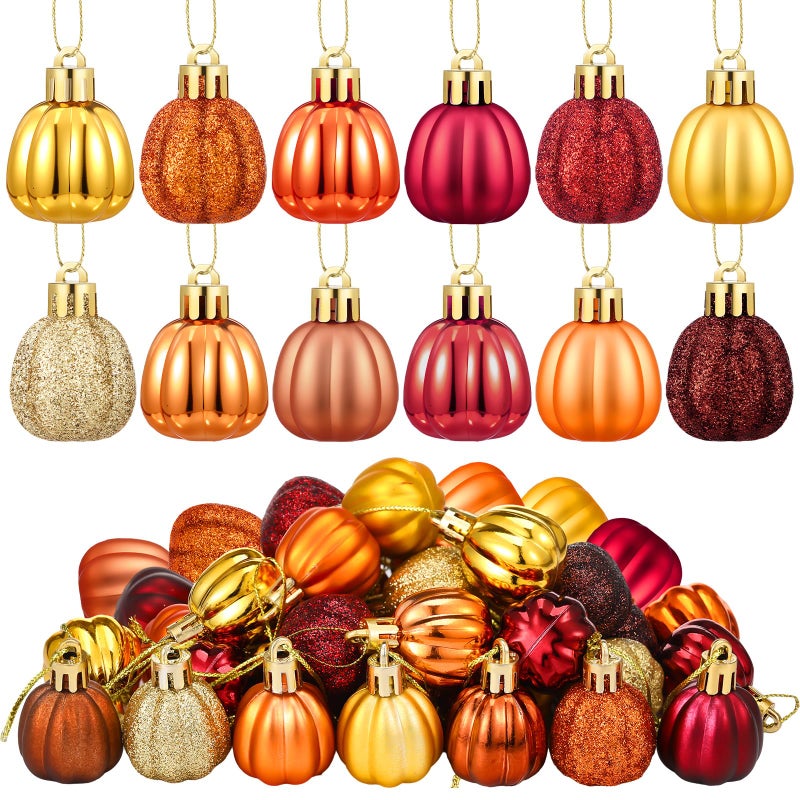 Colingmill 36 Pcs Fall Tree Ornaments Pumpkin Hanging Ornaments Thanksgiving Fall Decorations Mini Pumpkin Ball Decorations Farmhouse for Small Tree Autumn Home Halloween PartyFreshYellow - Image 2