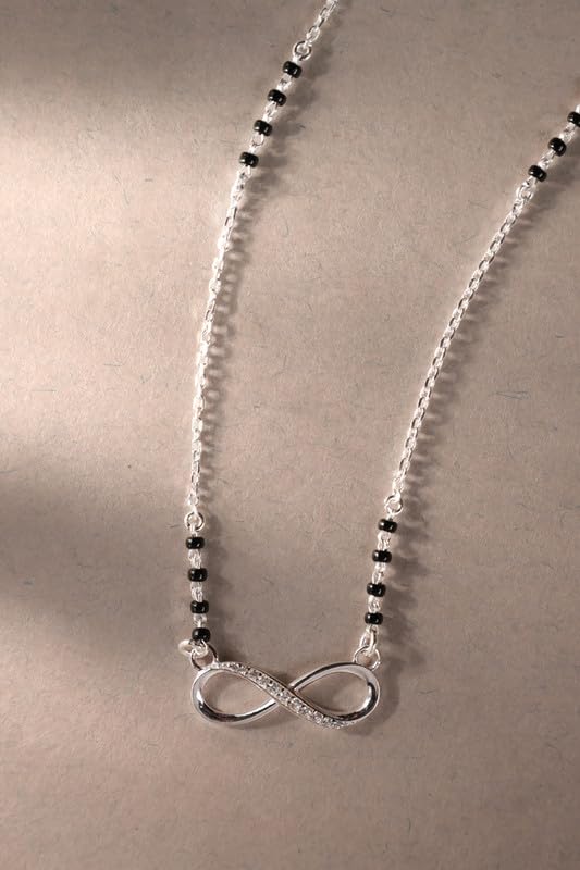 Clara 925 Sterling Silver Avani Infinity Mangalsutra Tanmaniya Pendant With Black Beads Chain | Platinum Plated, Swiss Zirconia | Gift for Women - Image 2