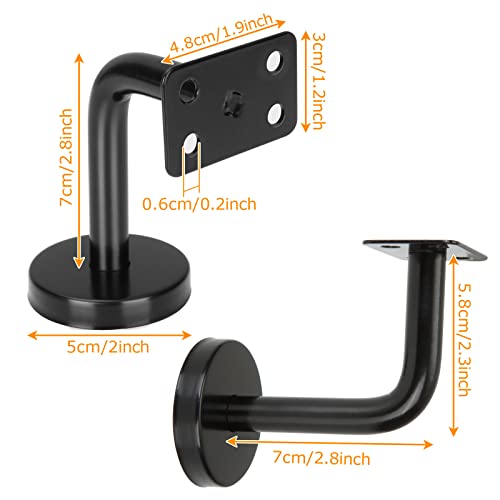 ZOFORTY 6Pcs Black Handrail Bracket Stainless Steel Stair Railing Brackets with Mounting Screws, Handrail Brackets for Staircase, Stairway - Image 2