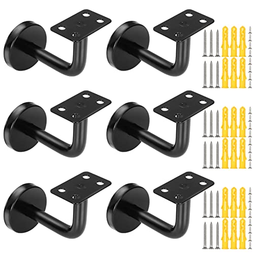 ZOFORTY 6Pcs Black Handrail Bracket Stainless Steel Stair Railing Brackets with Mounting Screws, Handrail Brackets for Staircase, Stairway - Image 1