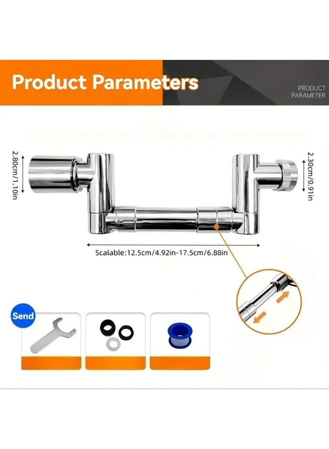 صنبور تلسكوبي مع مرش قابل للتعديل، وضعي رذاذ مزدوج قابل للتعديل، هيكل معدني مقاوم للصدأ - Image 4