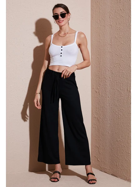 ليلا Waist-Tie Relaxed Cut Crinkle Fabric Trousers Women's Trousers 5869016