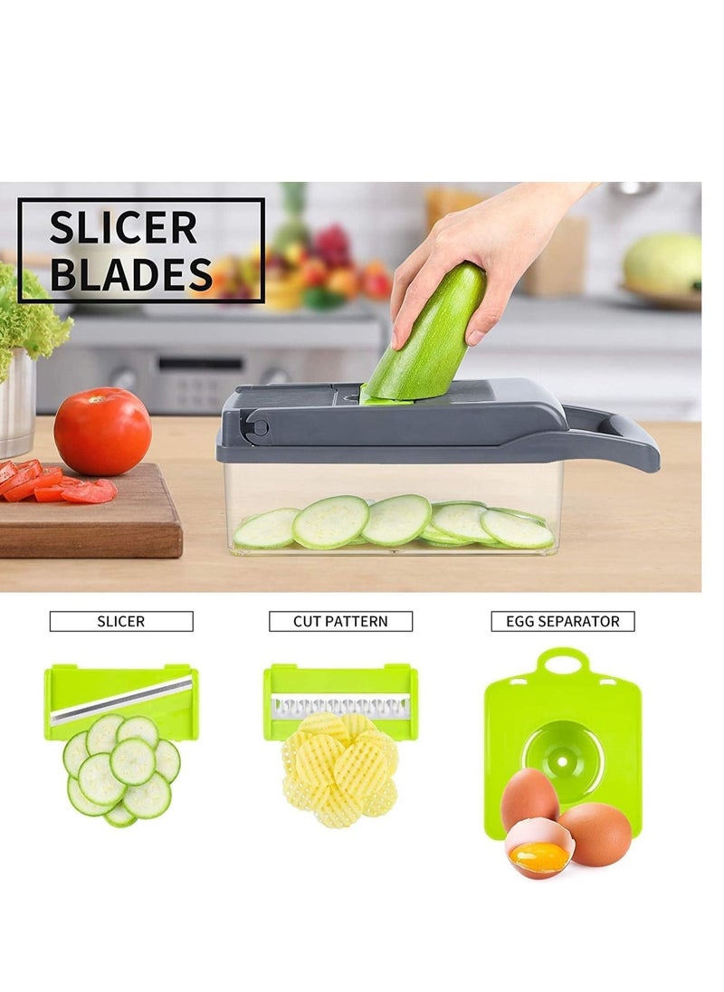 Raxoom Vegetable shredder, food shredder, slicer, grater, multi-function with handle multi-blade kitchen food vegetable shredder with container drain basket fruit onion potatoes, 12 pieces - Image 3