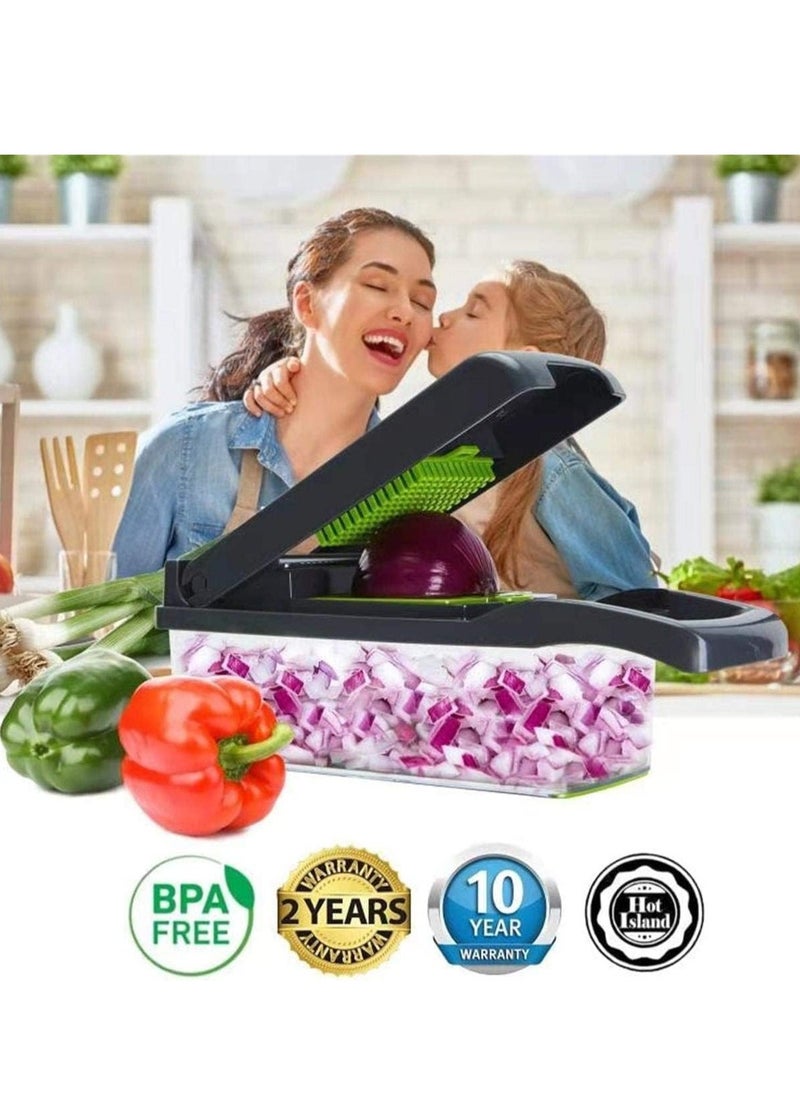 Raxoom Vegetable shredder, food shredder, slicer, grater, multi-function with handle multi-blade kitchen food vegetable shredder with container drain basket fruit onion potatoes, 12 pieces - Image 4