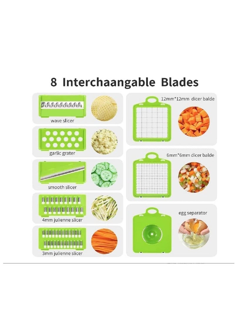 Raxoom Vegetable shredder, food shredder, slicer, grater, multi-function with handle multi-blade kitchen food vegetable shredder with container drain basket fruit onion potatoes, 12 pieces - Image 5