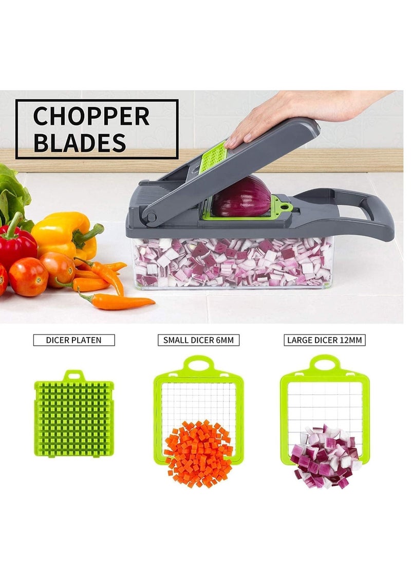 Raxoom Vegetable shredder, food shredder, slicer, grater, multi-function with handle multi-blade kitchen food vegetable shredder with container drain basket fruit onion potatoes, 12 pieces - Image 2